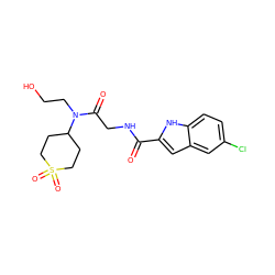 O=C(NCC(=O)N(CCO)C1CCS(=O)(=O)CC1)c1cc2cc(Cl)ccc2[nH]1 ZINC000028121988