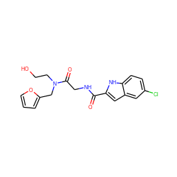 O=C(NCC(=O)N(CCO)Cc1ccco1)c1cc2cc(Cl)ccc2[nH]1 ZINC000028125798