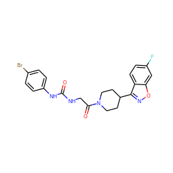 O=C(NCC(=O)N1CCC(c2noc3cc(F)ccc23)CC1)Nc1ccc(Br)cc1 ZINC000095598358