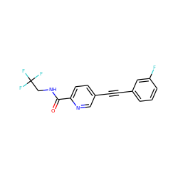 O=C(NCC(F)(F)F)c1ccc(C#Cc2cccc(F)c2)cn1 ZINC000096933561