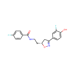O=C(NCC[C@@H]1CC(c2ccc(O)c(F)c2)=NO1)c1ccc(F)cc1 ZINC000043010138
