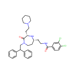 O=C(NCC[C@@H]1CCN(CC(c2ccccc2)c2ccccc2)C(=O)[C@H](CCN2CCCCC2)N1)c1ccc(Cl)c(Cl)c1 ZINC000118685933