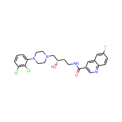 O=C(NCC[C@H](O)CN1CCN(c2cccc(Cl)c2Cl)CC1)c1cnc2ccc(F)cc2c1 ZINC000473247739