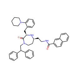 O=C(NCC[C@H]1CCN(CC(c2ccccc2)c2ccccc2)C(=O)[C@@H](Cc2ccccc2N2CCCCC2)N1)c1ccc2ccccc2c1 ZINC001772639466