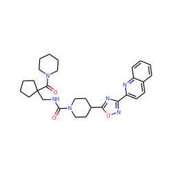 O=C(NCC1(C(=O)N2CCCCC2)CCCC1)N1CCC(c2nc(-c3ccc4ccccc4n3)no2)CC1 ZINC000072181299