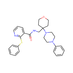 O=C(NCC1(N2CCN(c3ccccc3)CC2)CCOCC1)c1cccnc1Sc1ccccc1 ZINC000095590396