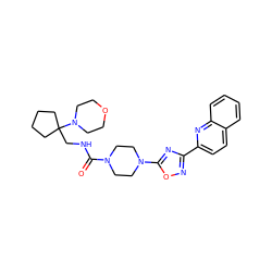 O=C(NCC1(N2CCOCC2)CCCC1)N1CCN(c2nc(-c3ccc4ccccc4n3)no2)CC1 ZINC000072180332