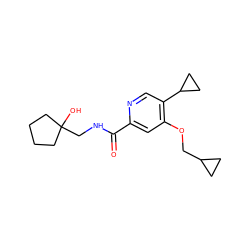 O=C(NCC1(O)CCCC1)c1cc(OCC2CC2)c(C2CC2)cn1 ZINC000146491188