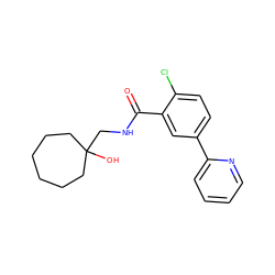 O=C(NCC1(O)CCCCCC1)c1cc(-c2ccccn2)ccc1Cl ZINC000049112474