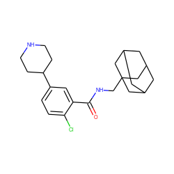 O=C(NCC12CC3CC(CC(C3)C1)C2)c1cc(C2CCNCC2)ccc1Cl ZINC000028825649