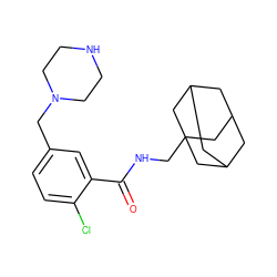 O=C(NCC12CC3CC(CC(C3)C1)C2)c1cc(CN2CCNCC2)ccc1Cl ZINC000028825946