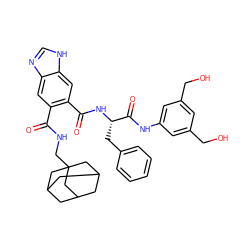 O=C(NCC12CC3CC(CC(C3)C1)C2)c1cc2nc[nH]c2cc1C(=O)N[C@@H](Cc1ccccc1)C(=O)Nc1cc(CO)cc(CO)c1 ZINC000028525787