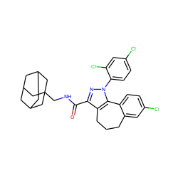 O=C(NCC12CC3CC(CC(C3)C1)C2)c1nn(-c2ccc(Cl)cc2Cl)c2c1CCCc1cc(Cl)ccc1-2 ZINC000140396565