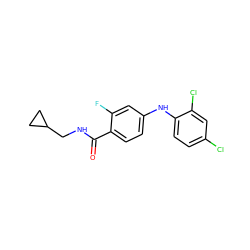 O=C(NCC1CC1)c1ccc(Nc2ccc(Cl)cc2Cl)cc1F ZINC000149641146