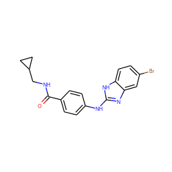 O=C(NCC1CC1)c1ccc(Nc2nc3cc(Br)ccc3[nH]2)cc1 ZINC000015974459