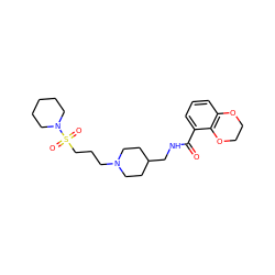 O=C(NCC1CCN(CCCS(=O)(=O)N2CCCCC2)CC1)c1cccc2c1OCCO2 ZINC000028330637