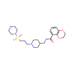 O=C(NCC1CCN(CCCS(=O)(=O)N2CCNCC2)CC1)c1cccc2c1OCCO2 ZINC000028335743