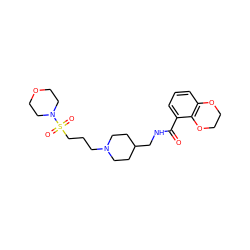 O=C(NCC1CCN(CCCS(=O)(=O)N2CCOCC2)CC1)c1cccc2c1OCCO2 ZINC000028344575