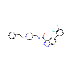 O=C(NCC1CCN(CCc2ccccc2)CC1)c1n[nH]c2ccc(-c3cccc(F)c3F)cc12 ZINC000653775425