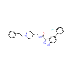 O=C(NCC1CCN(CCc2ccccc2)CC1)c1n[nH]c2ccc(-c3ccccc3F)cc12 ZINC000653775569