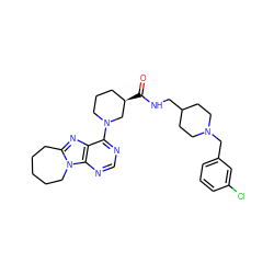 O=C(NCC1CCN(Cc2cccc(Cl)c2)CC1)[C@@H]1CCCN(c2ncnc3c2nc2n3CCCCC2)C1 ZINC000009211150