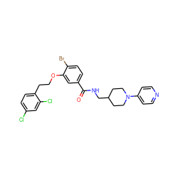 O=C(NCC1CCN(c2ccncc2)CC1)c1ccc(Br)c(OCCc2ccc(Cl)cc2Cl)c1 ZINC000014953480