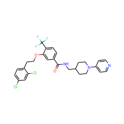 O=C(NCC1CCN(c2ccncc2)CC1)c1ccc(C(F)(F)F)c(OCCc2ccc(Cl)cc2Cl)c1 ZINC000014953491