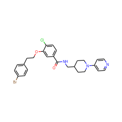 O=C(NCC1CCN(c2ccncc2)CC1)c1ccc(Cl)c(OCCc2ccc(Br)cc2)c1 ZINC000014953463