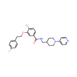 O=C(NCC1CCN(c2ccncc2)CC1)c1ccc(Cl)c(OCCc2ccc(F)cc2)c1 ZINC000013643341