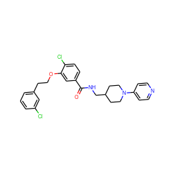 O=C(NCC1CCN(c2ccncc2)CC1)c1ccc(Cl)c(OCCc2cccc(Cl)c2)c1 ZINC000013643351