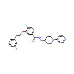 O=C(NCC1CCN(c2ccncc2)CC1)c1ccc(F)c(OCCc2cccc(Cl)c2)c1 ZINC000013643373