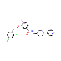 O=C(NCC1CCN(c2ccncc2)CC1)c1ccc(I)c(OCCc2ccc(Cl)cc2Cl)c1 ZINC000014953485