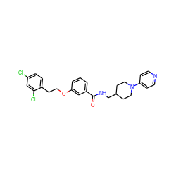 O=C(NCC1CCN(c2ccncc2)CC1)c1cccc(OCCc2ccc(Cl)cc2Cl)c1 ZINC000013643379