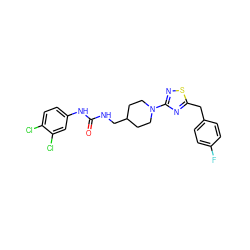 O=C(NCC1CCN(c2nsc(Cc3ccc(F)cc3)n2)CC1)Nc1ccc(Cl)c(Cl)c1 ZINC001772584570