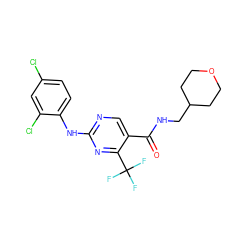 O=C(NCC1CCOCC1)c1cnc(Nc2ccc(Cl)cc2Cl)nc1C(F)(F)F ZINC000003947932