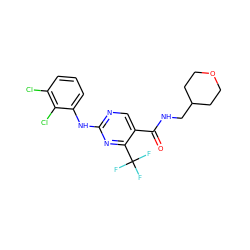 O=C(NCC1CCOCC1)c1cnc(Nc2cccc(Cl)c2Cl)nc1C(F)(F)F ZINC000028645357