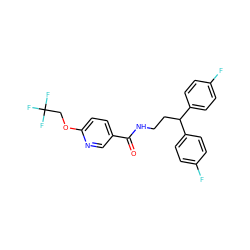 O=C(NCCC(c1ccc(F)cc1)c1ccc(F)cc1)c1ccc(OCC(F)(F)F)nc1 ZINC000043080490