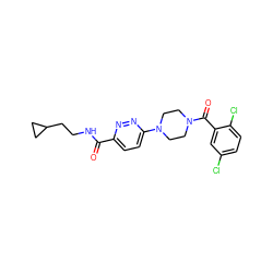 O=C(NCCC1CC1)c1ccc(N2CCN(C(=O)c3cc(Cl)ccc3Cl)CC2)nn1 ZINC000095595553