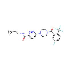 O=C(NCCC1CC1)c1ccc(N2CCN(C(=O)c3cc(F)ccc3C(F)(F)F)CC2)nn1 ZINC000034873914