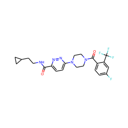 O=C(NCCC1CC1)c1ccc(N2CCN(C(=O)c3ccc(F)cc3C(F)(F)F)CC2)nn1 ZINC000038360788