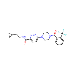 O=C(NCCC1CC1)c1ccc(N2CCN(C(=O)c3ccccc3C(F)(F)F)CC2)nn1 ZINC000045283655