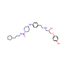 O=C(NCCCC1CCCC1)N1CCC(Nc2ccc(CCNC[C@H](O)COc3ccc(O)cc3)cc2)CC1 ZINC000026849662