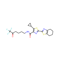 O=C(NCCCCC(=O)C(F)(F)F)c1nc(-c2nc3c(s2)CCCC3)sc1C1CC1 ZINC000653706821