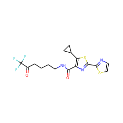 O=C(NCCCCC(=O)C(F)(F)F)c1nc(-c2nccs2)sc1C1CC1 ZINC000653704201