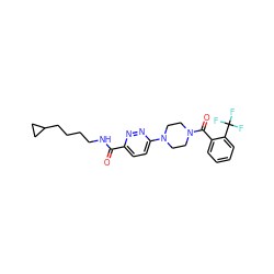 O=C(NCCCCC1CC1)c1ccc(N2CCN(C(=O)c3ccccc3C(F)(F)F)CC2)nn1 ZINC000038336077