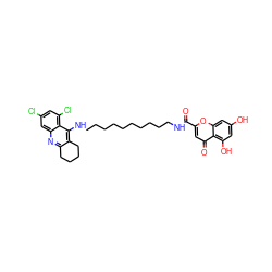 O=C(NCCCCCCCCCCNc1c2c(nc3cc(Cl)cc(Cl)c13)CCCC2)c1cc(=O)c2c(O)cc(O)cc2o1 ZINC000084619667