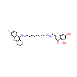 O=C(NCCCCCCCCCCNc1c2c(nc3cc(Cl)ccc13)CCCC2)c1cc(=O)c2c(O)cc(O)cc2o1 ZINC000084587878