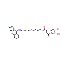 O=C(NCCCCCCCCCCNc1c2c(nc3cc(Cl)ccc13)CCCC2)c1cc(=O)c2cc(O)c(O)cc2o1 ZINC000084633300