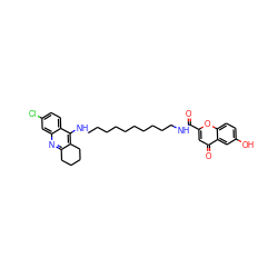 O=C(NCCCCCCCCCCNc1c2c(nc3cc(Cl)ccc13)CCCC2)c1cc(=O)c2cc(O)ccc2o1 ZINC000084587128