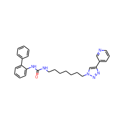 O=C(NCCCCCCCn1cc(-c2cccnc2)nn1)Nc1ccccc1-c1ccccc1 ZINC000221471924